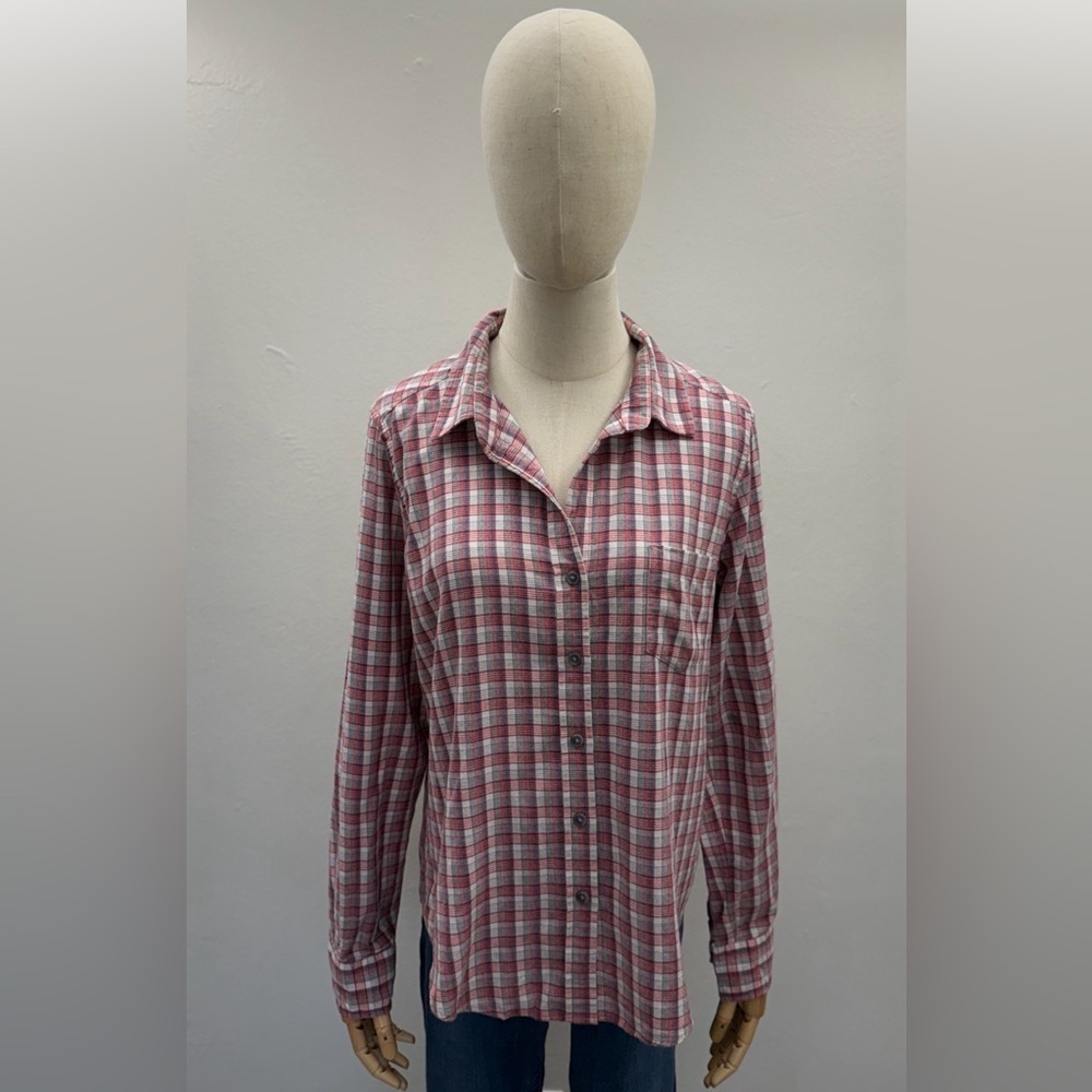 Pendleton Plaid Cotton Button Front Shirt Women’s L Petite Red Gray Check